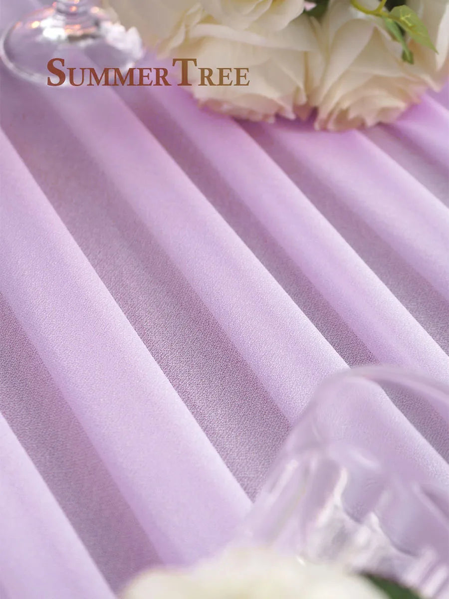 Elegant chiffon wedding arch drape fabric in soft lilac color with white flowers
