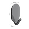 A set of five self-adhesive wall hooks shown in a side view with dimensions.
