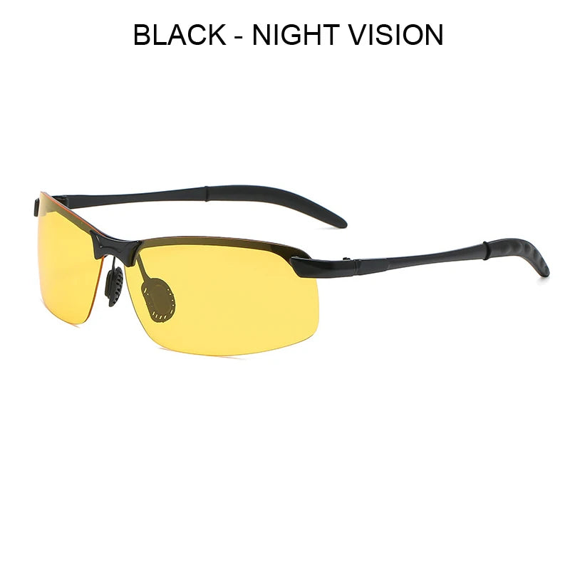 Black night vision sunglasses with yellow lenses and black frame