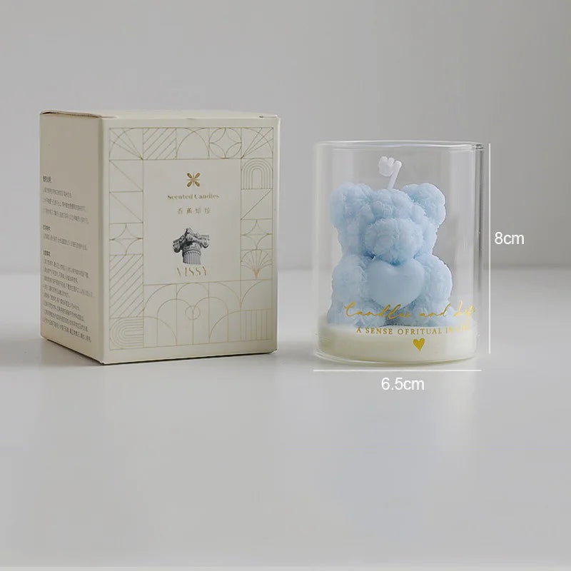 Rose Bear Scented Soy Wax Candle in Glass Cup