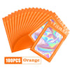 A fan of orange holographic ziplock bags for jewelry and small item storage