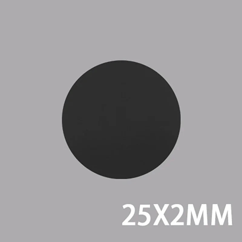 Hoja circular magnética negra sólida, etiquetada como 25x2mm.