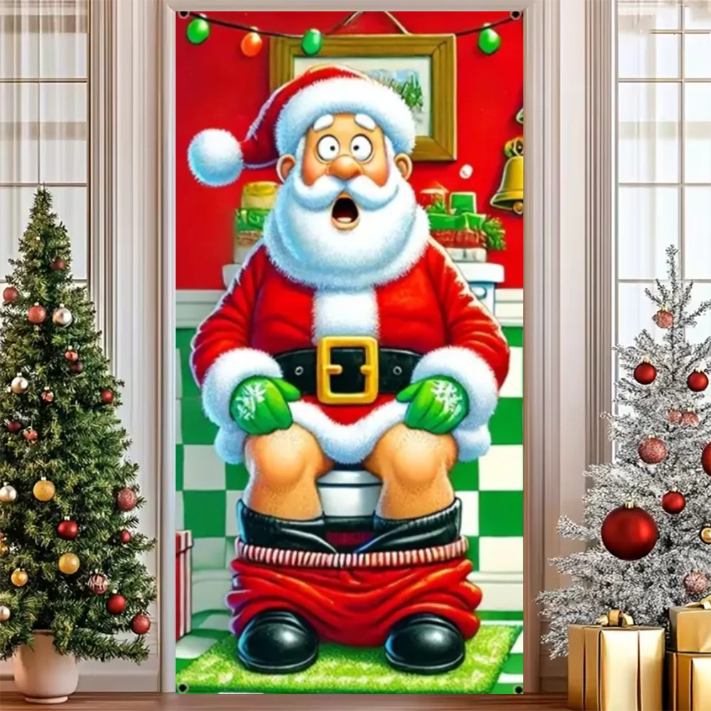 Merry Christmas Party Decoration Door Cover with Santa, Snowman & Reindeer Design
