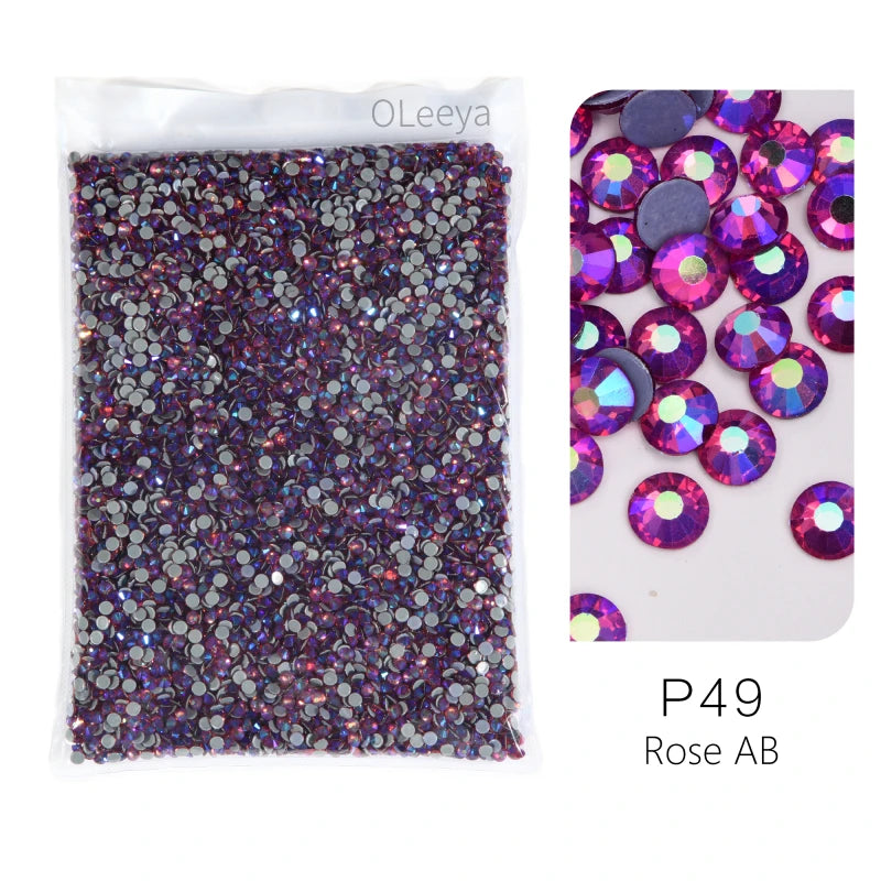 Bag of purple and pink hotfix glass rhinestones with crystal and crystal AB finishes