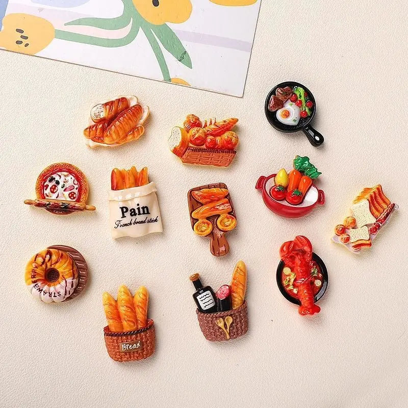 Realistic Bread Fridge Magnets Set — Cute Kitchen Decor & Note Holders