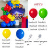 A kit for creating a rainbow carnival balloon garland arch with star foil accents, including various colored balloons and too