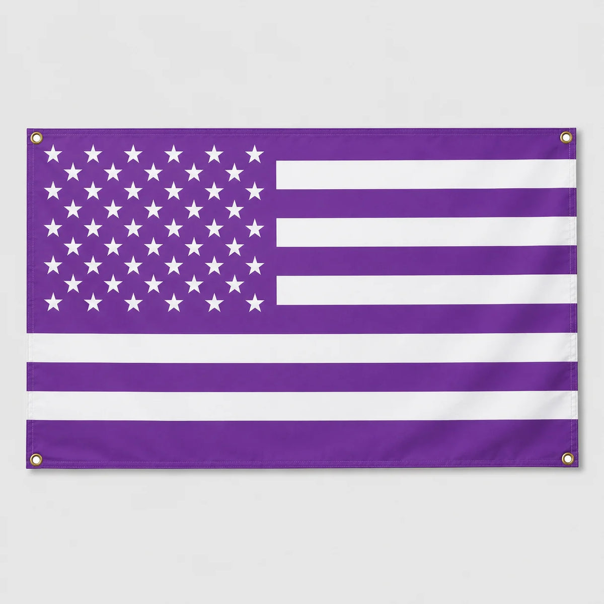 A custom photo flag featuring a purple field with white stars and horizontal stripes.