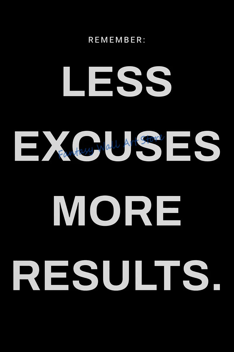 White text on a black background reads LESS EXCUSES MORE RESULTS.