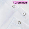 Four silver grommets are visible on a white fabric, likely a custom printed polyester flag.
