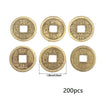 A set of 200 antique Chinese Feng Shui coins for wealth and good fortune, round brass-colored coins.