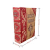 A red and gold hardcover book titled Holy Bible with ornate decorative elements.