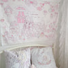 Pink and white kawaii cartoon tapestry wall hanging featuring sweet dreams and cute characters for bedroom decor