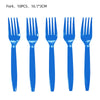A set of 10 forks in blue for a birthday party decoration.