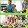 A family preparing and using two-compartment meal prep lunch boxes for complete tableware.
