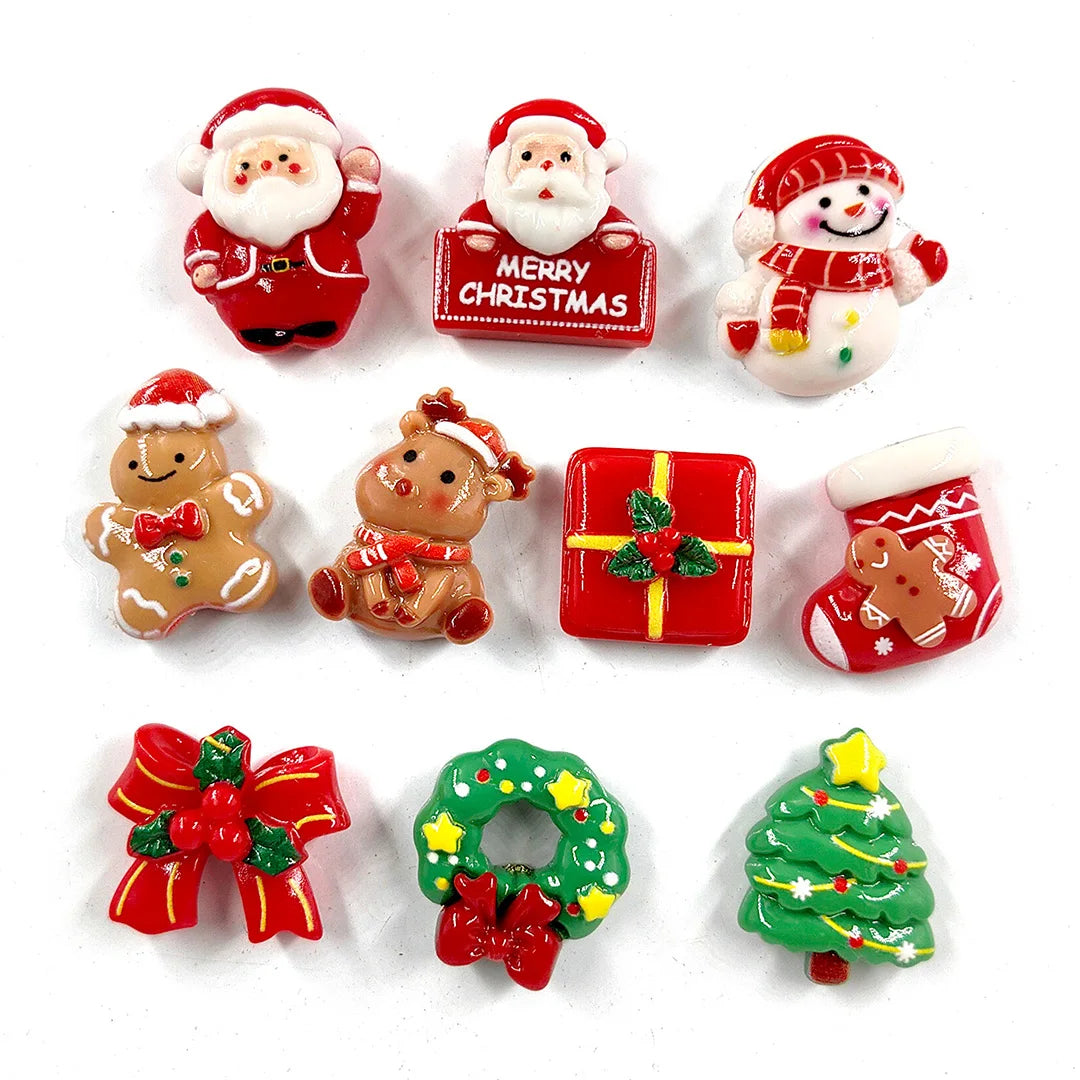 Un set de lindos imanes navideños para nevera con Santa Claus, un muñeco de nieve, una caja de regalo festiva, un reno, un la