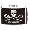 Black tapestry featuring a skull and crossbones with a sea shepherd theme.