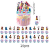 A set of 25 colorful anime character cake toppers featuring various female characters and animals.