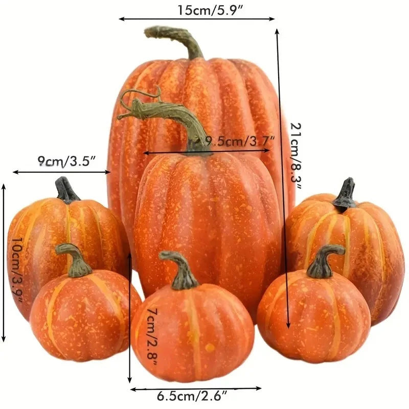 Set of 7 Artificial Pumpkins for Fall & Halloween Decor