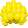A cluster of yellow latex balloons floating upwards.