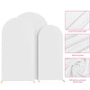 White spandex fitted wedding arch cover fabric shown in various folds and a flat panel.