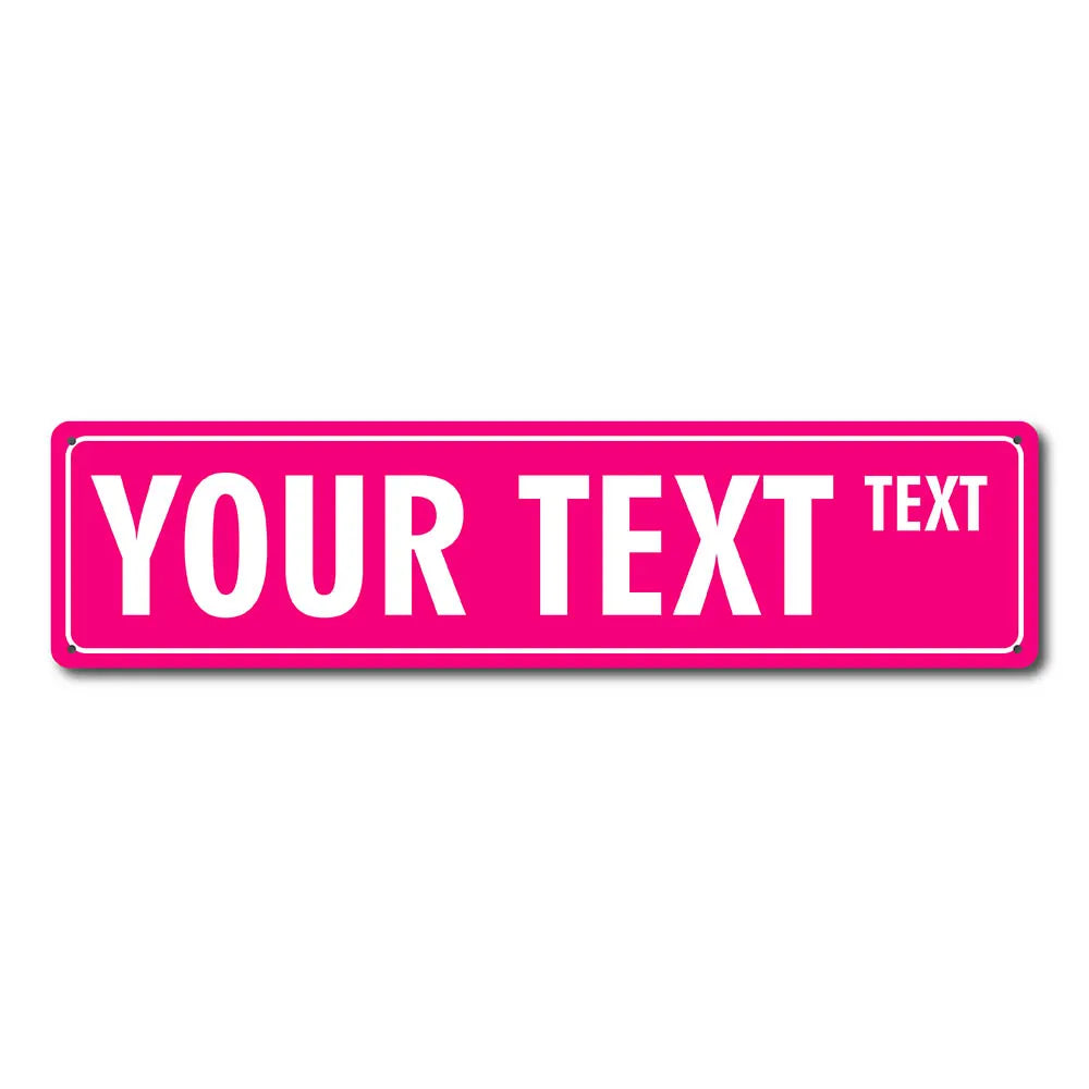 A pink rectangular sign with the text YOUR TEXT and a smaller word TEXT on the right.