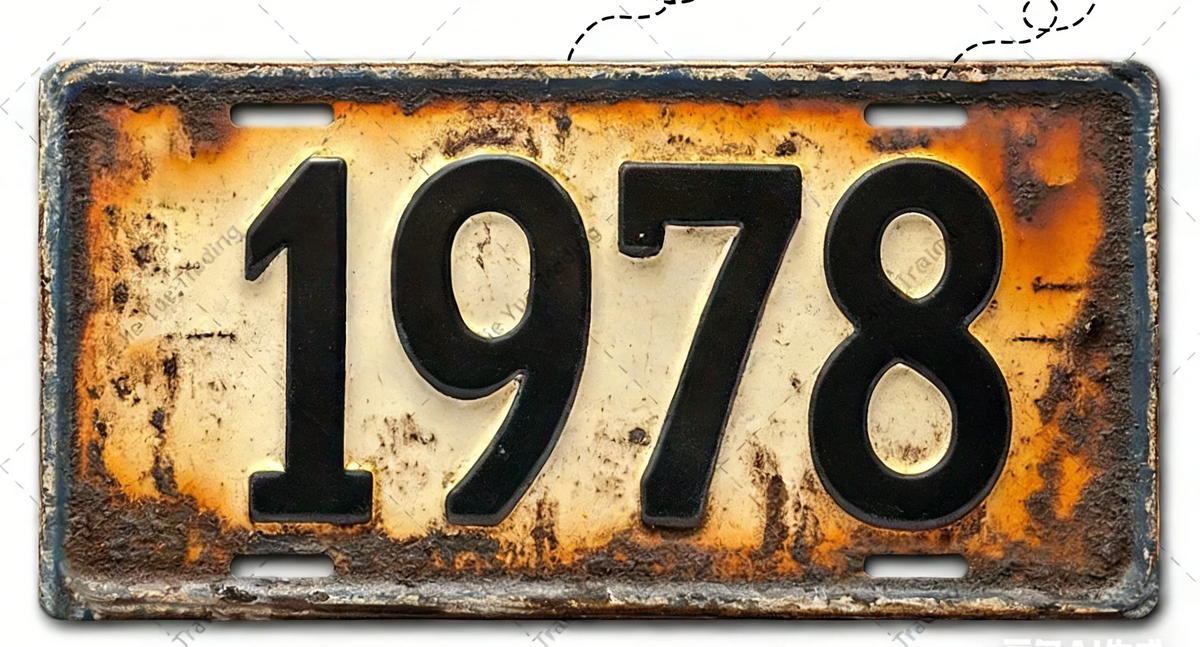 Señal de pared de aluminio vintage con el año 1978 grabado.