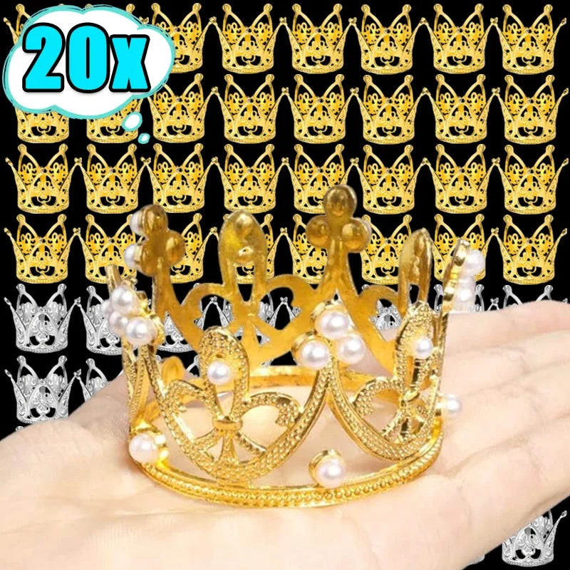 Mini Pearl Crown Cake Toppers for Weddings & Parties