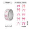 A roll of pink decorative bow stickers and envelopes with ten different patterns for crafting or rewards
