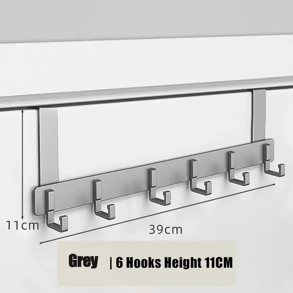 Grey heavy duty aluminum door hooks with 6 capacity and an 11cm height shown in a close-up view.