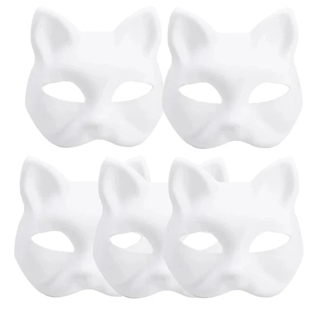 A set of blank white cat half masks for DIY decoration and cosplay