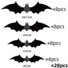 Various sizes of black bat wall stickers for Halloween decor, packaged in sets.