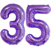 Purple foil number balloon shaped like the number 35 for celebrations