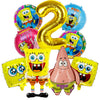 A set of nine foil balloons featuring characters from SpongeBob SquarePants including Patrick and SpongeBob