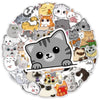 A circular arrangement of various funny cartoon cat meme stickers for DIY decor