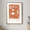 Framed canvas wall art poster featuring an orange botanical design with the word Autumn and Fairest of All Seasons