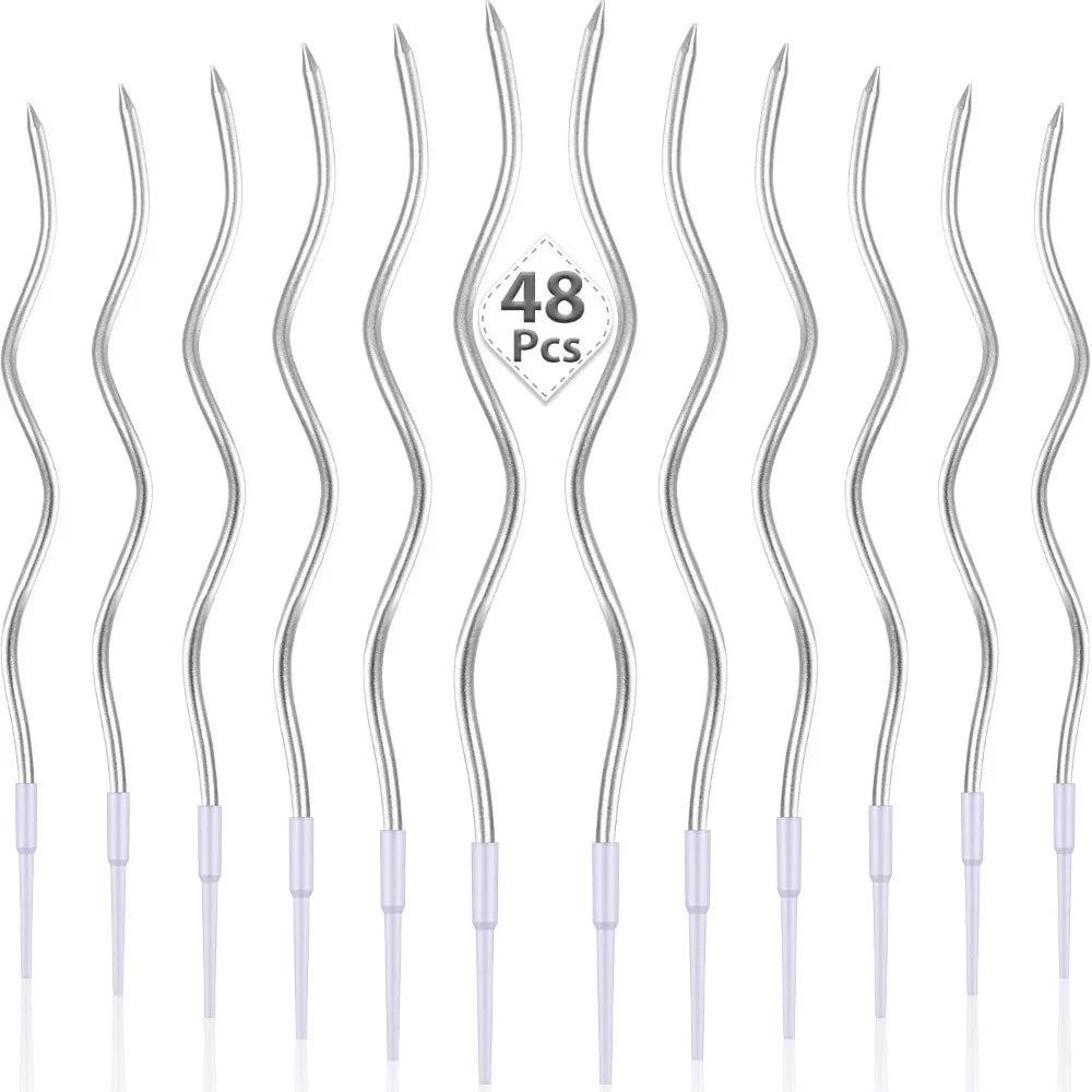 A set of 48 clear glass rainbow birthday candles displayed vertically.