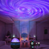A Galaxy Projection Night Light illuminates a room with swirling purple and blue light patterns on the ceiling.