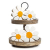 Rustic wooden daisy flower ornaments set of three with white petals and orange centers