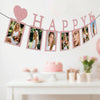 A pink rose gold photo banner featuring sixteen card frames with portraits of young women.