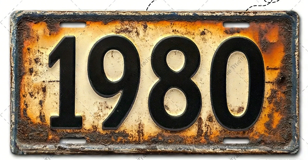 Señal de pared de aluminio vintage con el año 1980 grabado.