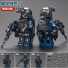 Two assembled and disassembled miniature figures of a Veyron Special Forces Delta Squad using building blocks
