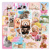 A collection of cute pink graffiti stickers featuring various animals like rabbits, pandas, and dogs.