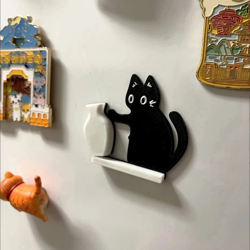 Black Cat Magnet with Vase Decor