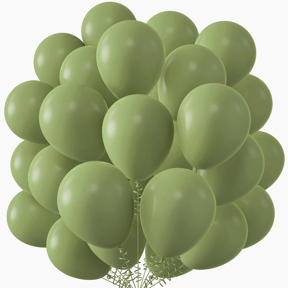 A bunch of light green latex balloons clustered together.