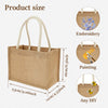 A beige jute tote bag with cotton rope handles shown alongside embroidery, painting, and DIY options.
