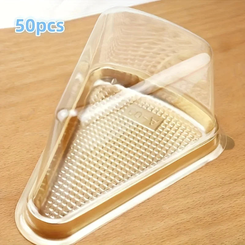 50 pieces of clear disposable plastic cake slice containers with a perforated insert