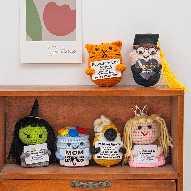 Handmade crochet positive potato doll with inspirational slogan pocket hug gift