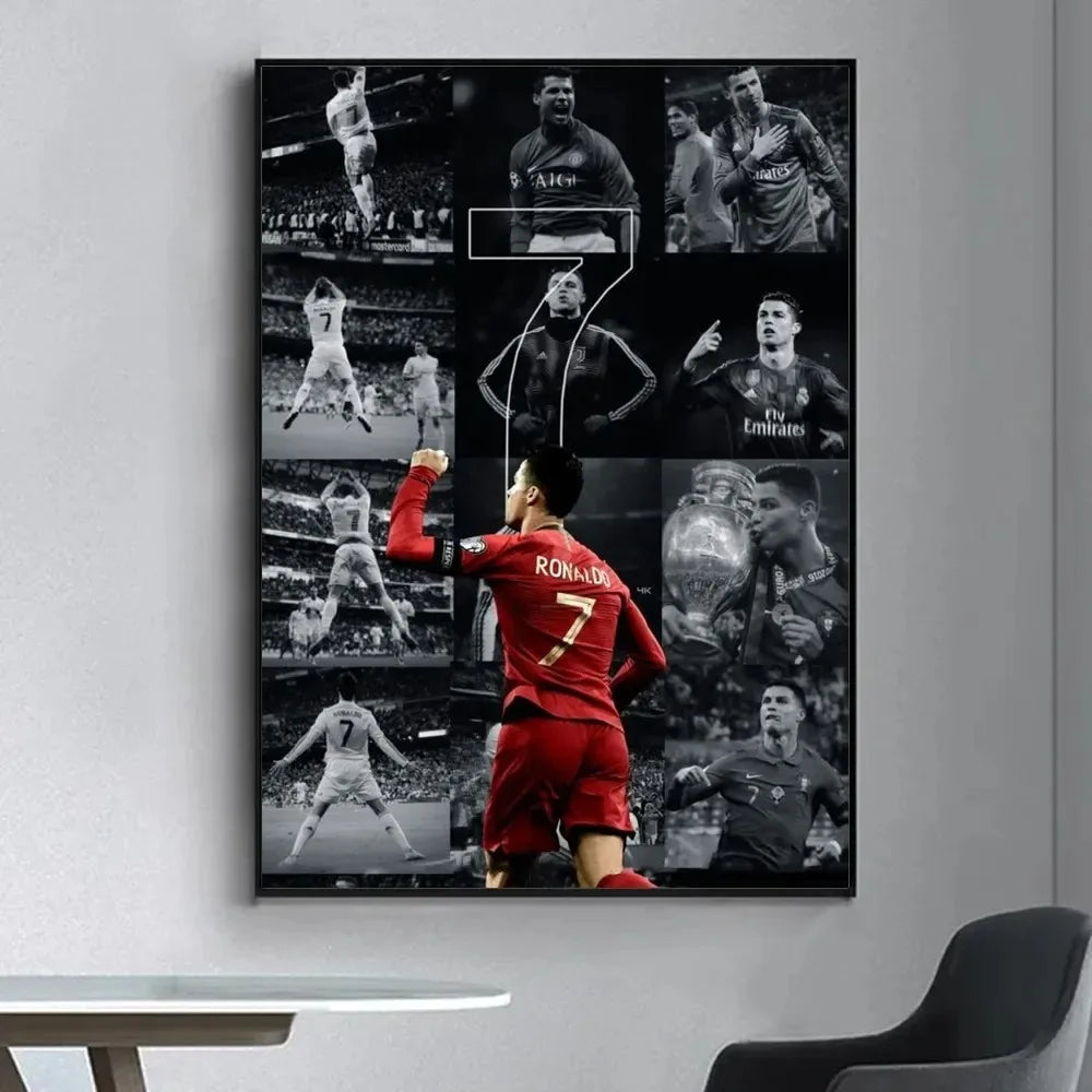 Canvas wall art featuring a collage of vintage football legends and players.
