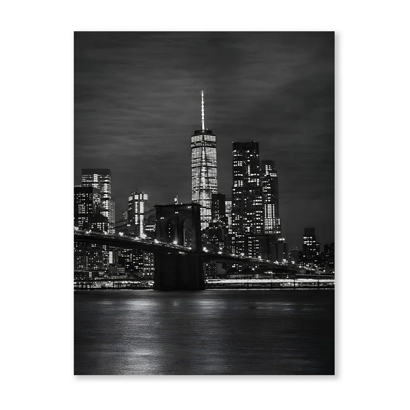 New York City Nightscape Canvas Art – Brooklyn Bridge and Manhattan Skyline