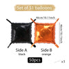 Set of 51 balloons, including a black Side A and an orange Side B square foil balloon wall panel.